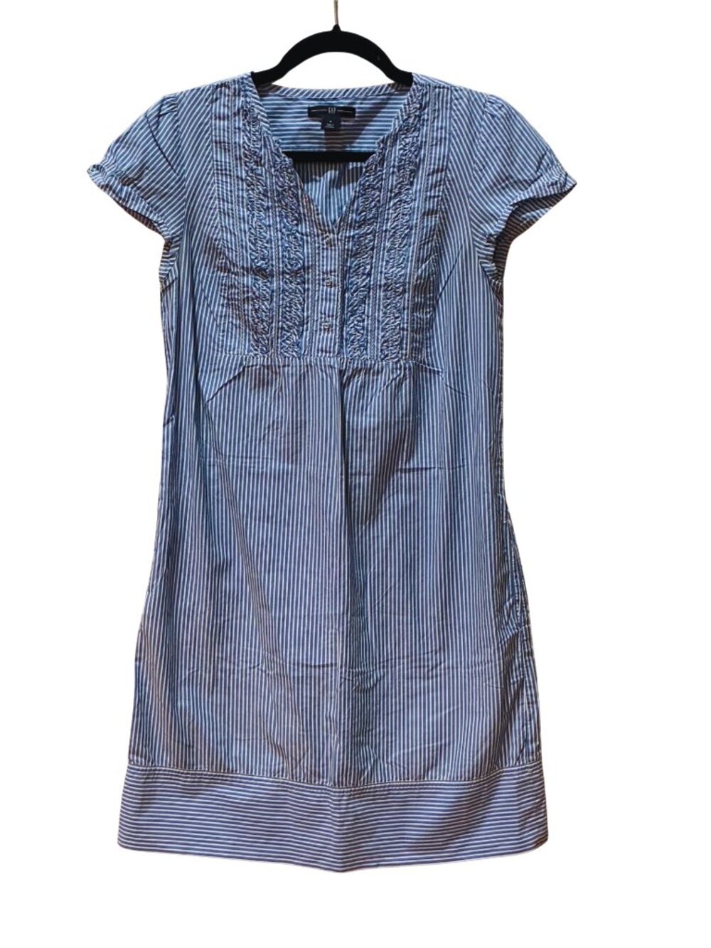 Gap Blue White Striped Cotton Shift Dress Ruffle Coastal Beach 90's Mom Size 2